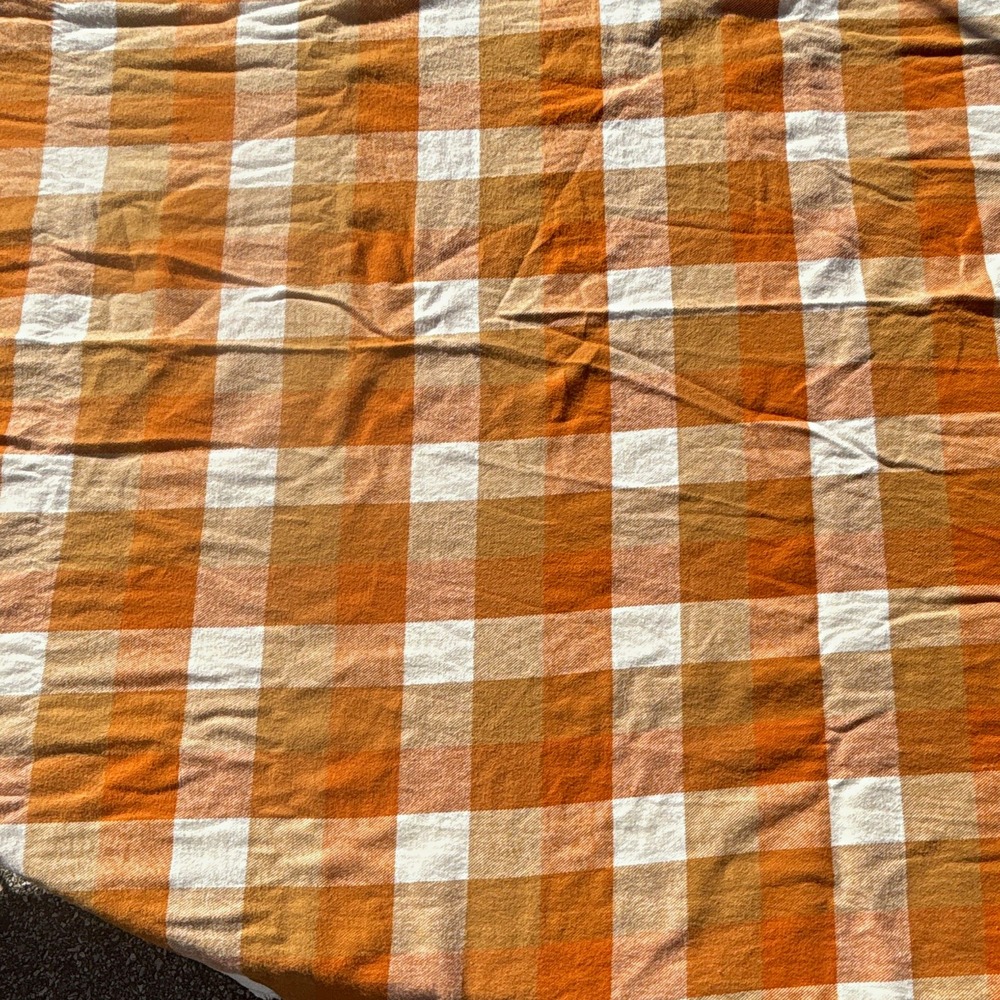 Orange White Beige Plaid Woven Cotton Fabric Lot Pieces, Medium Weight, 106"x88"